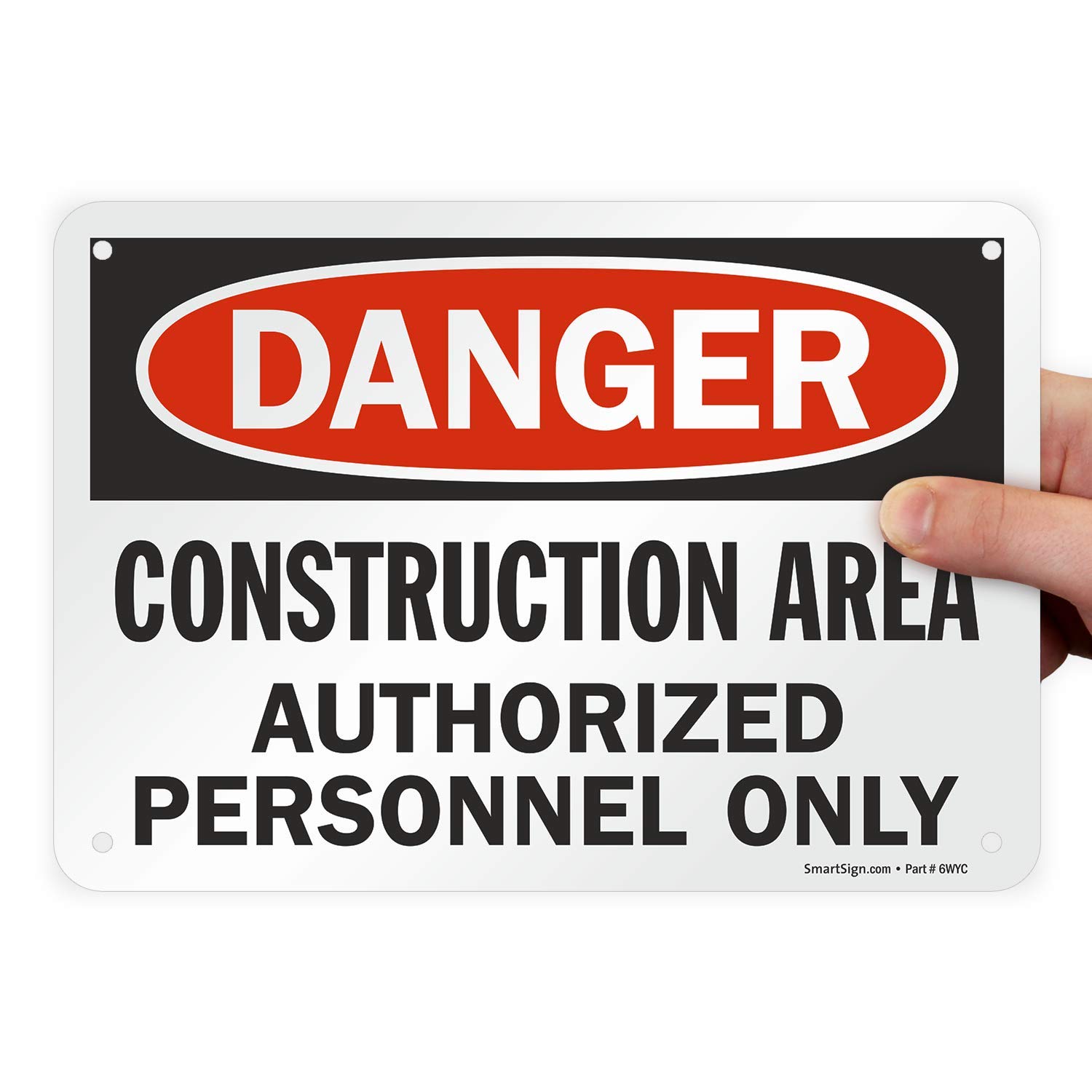 SmartSign - U9-1369-NP_7x10 "Danger - Construction Area, Authorized Personnel Only" Sign | 7" x 10" Plastic Black/Red on White