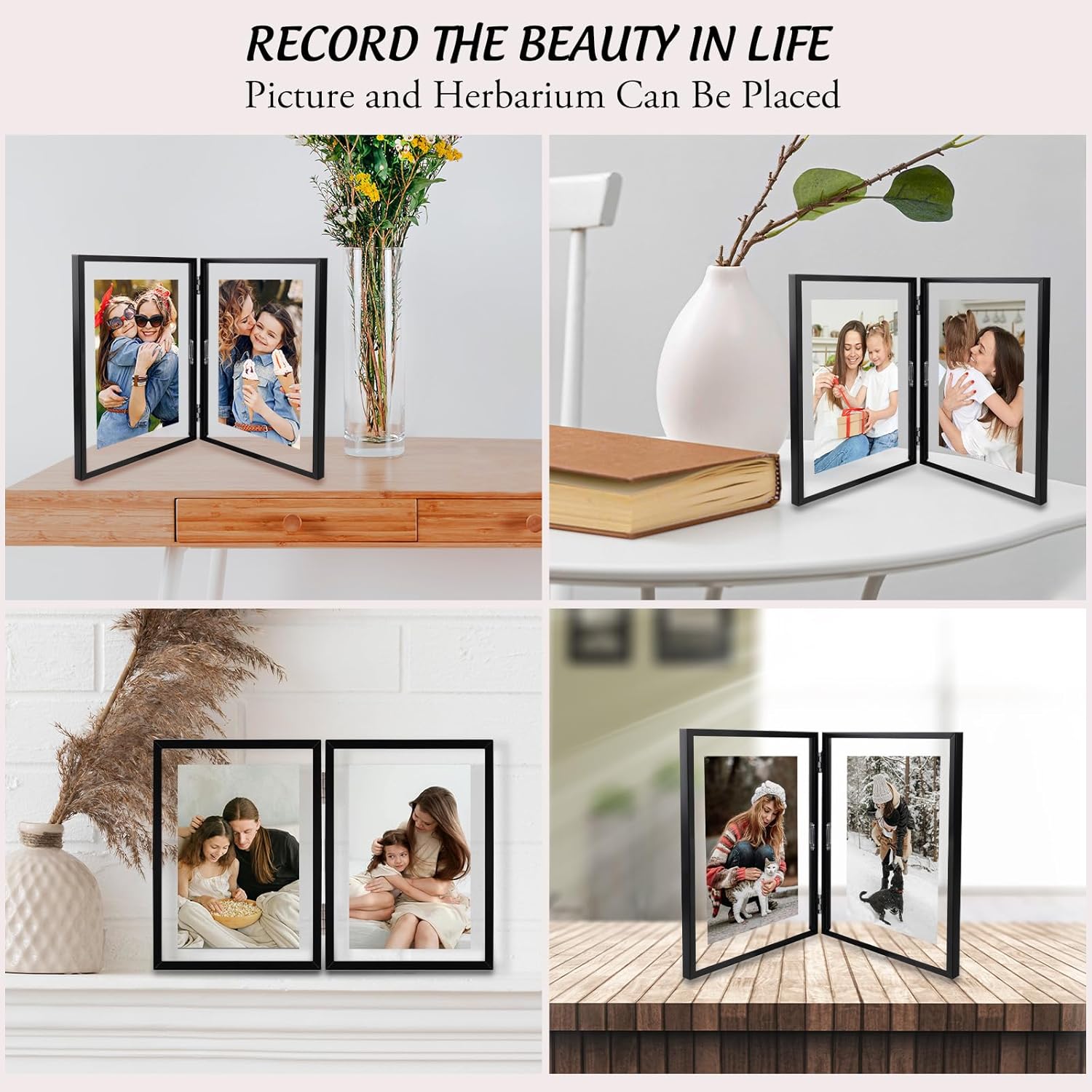Golden State Art 8x10 Hinged Metal Frame - Floating Effect for 6x8 or Smaller Photos with Real Glass for Protection - Elegant Desk Decor for Home or Office - Matte Black