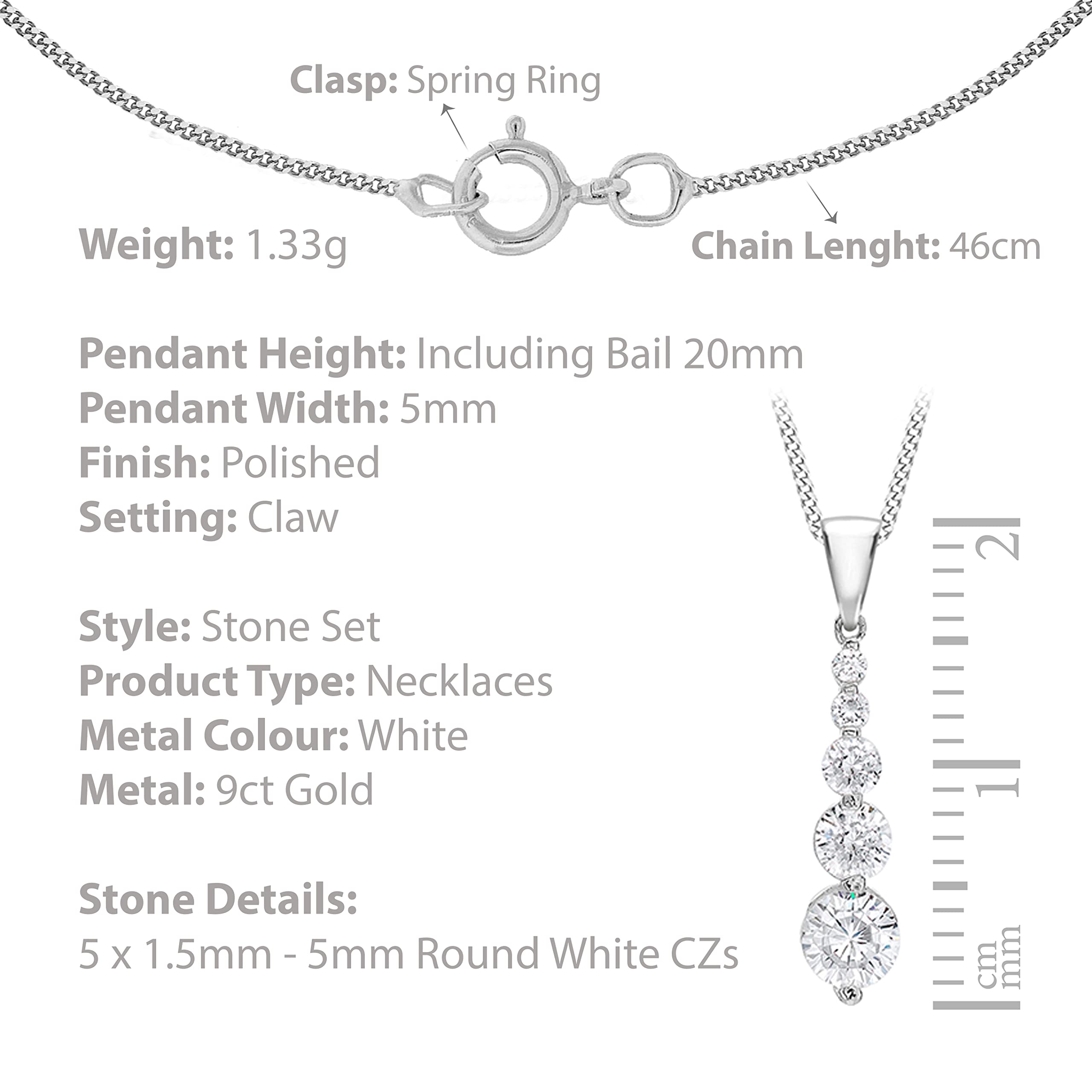 Carissima Collar de mujer con oro blanco de 9 quilates (375/1000), circonita, 46 cm