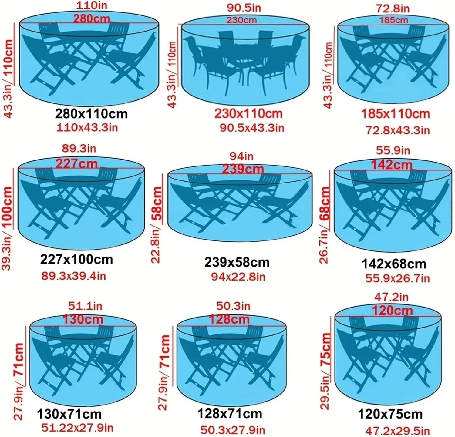 Waterproof Outdoor Round Table Chair Set Cover Heavy-Duty Oxford Fabric, All-Weather Black Patio Furniture With Adjustable(128x71cm)