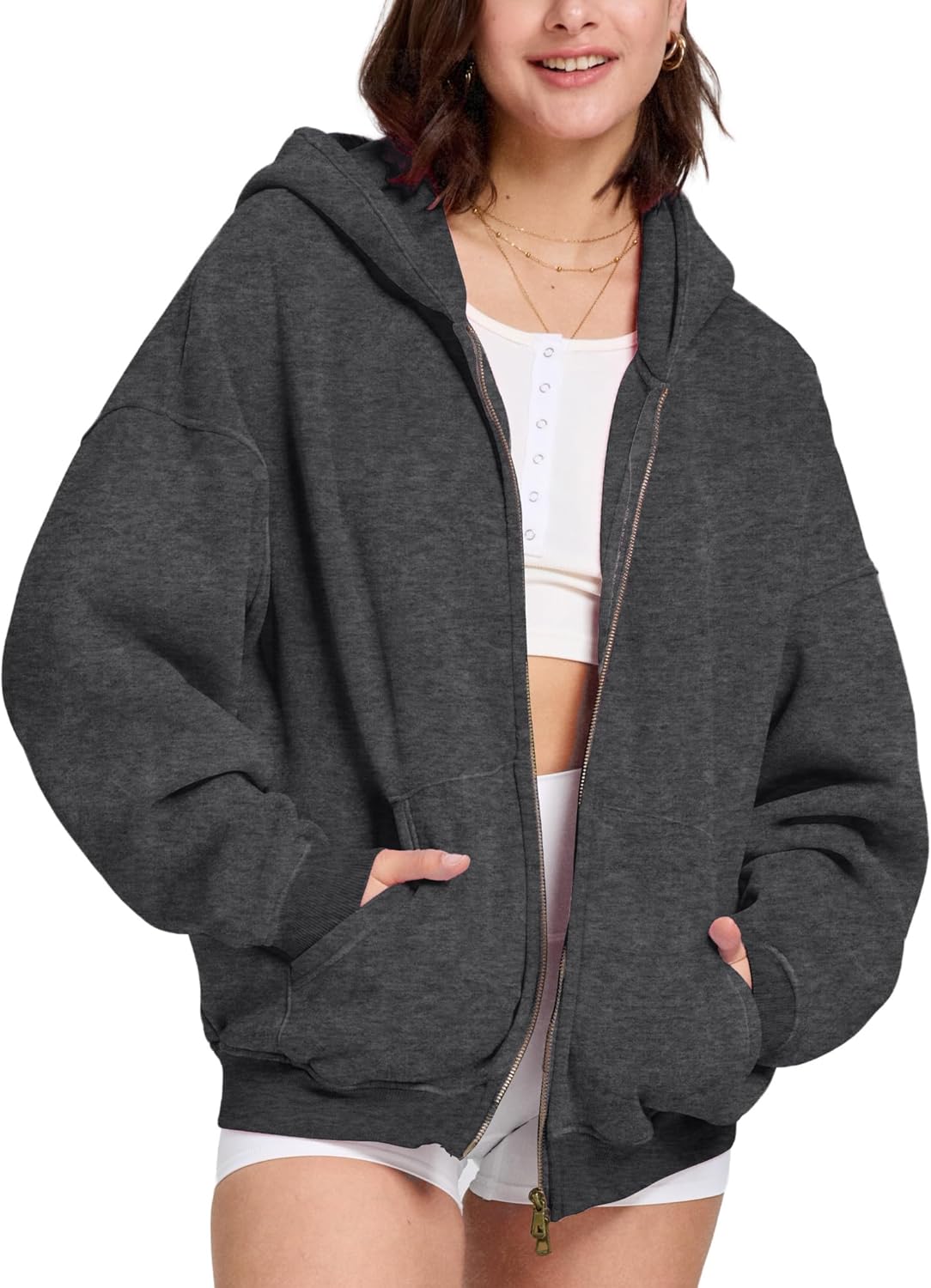 FAIABLE Womens Mens Double Zip Up Hoodie Oversized Acid Wash Heavyweight Hoodie Distress Cotton Fleece Full Zipper Sweatshirt - Image 6