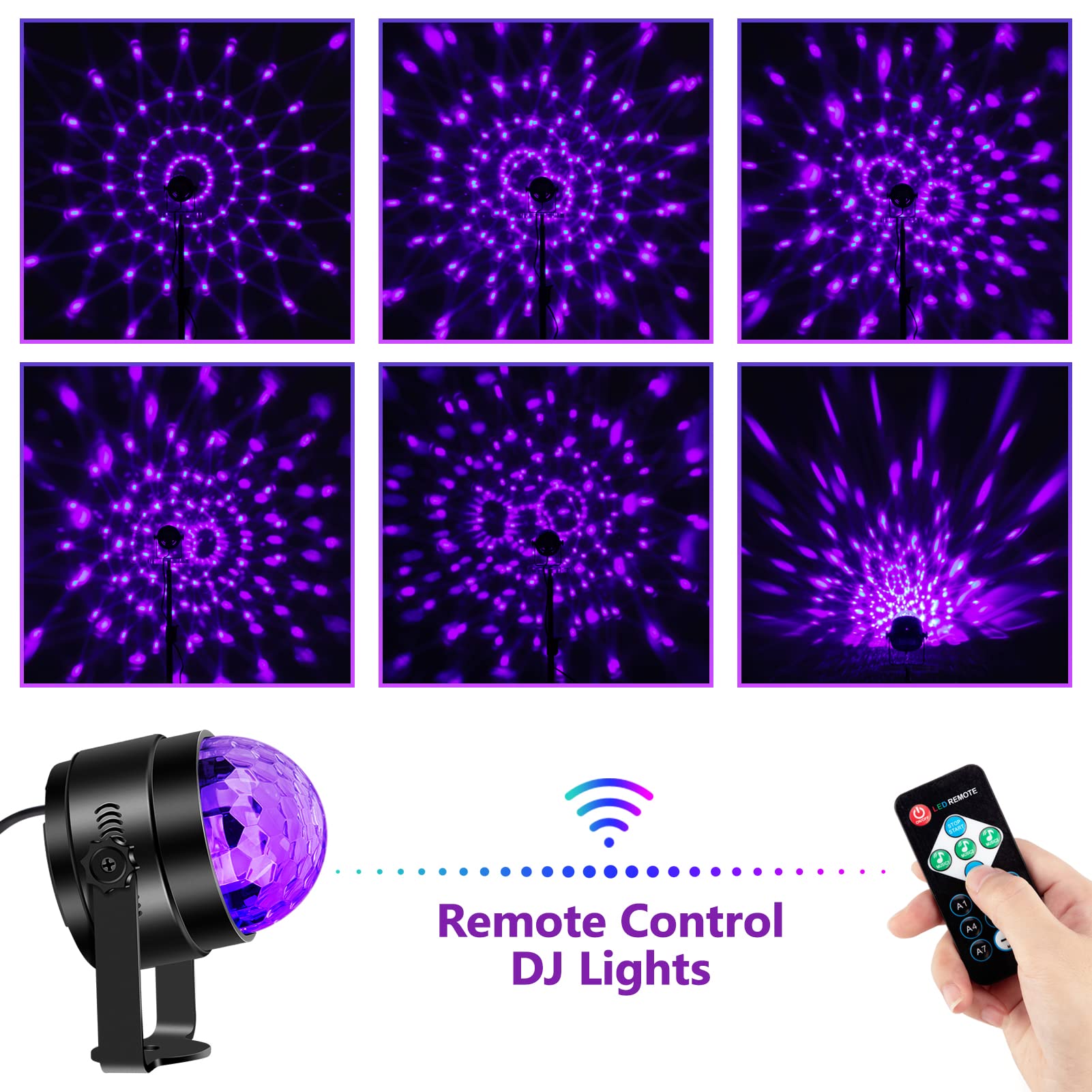 Litake Luces Discoteca, 2PCS Últimas UV Púrpura Luz de Fiesta 6 LED Bola Discoteca Sonido Activado DJ Luces con Control Remoto y EU Plug para coches Fiesta de Navidad Pub Boda