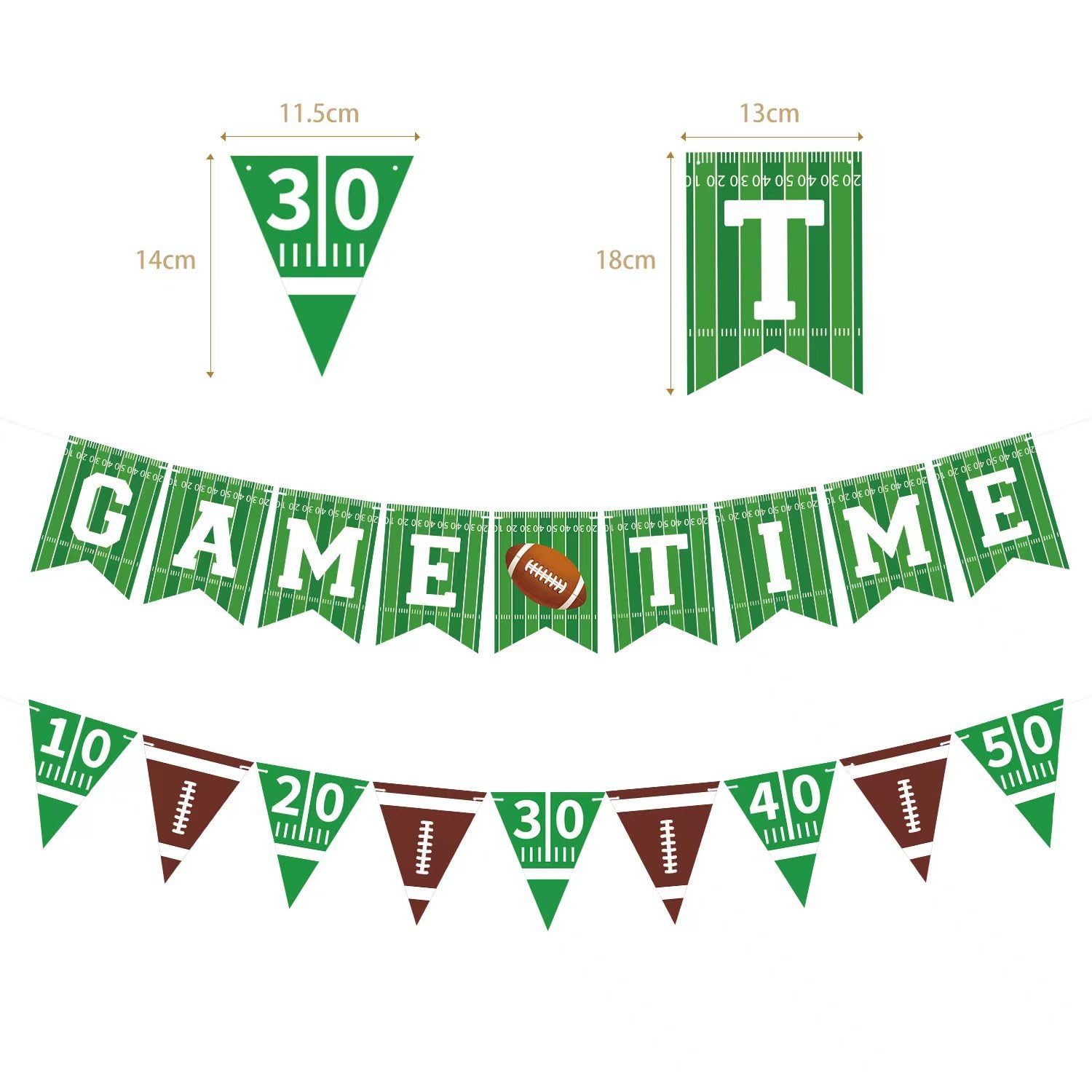 Football Game Time Party Banner Set - 3 Pre-Strung Banners For Super Bowl, Birthday & Game Day Decor