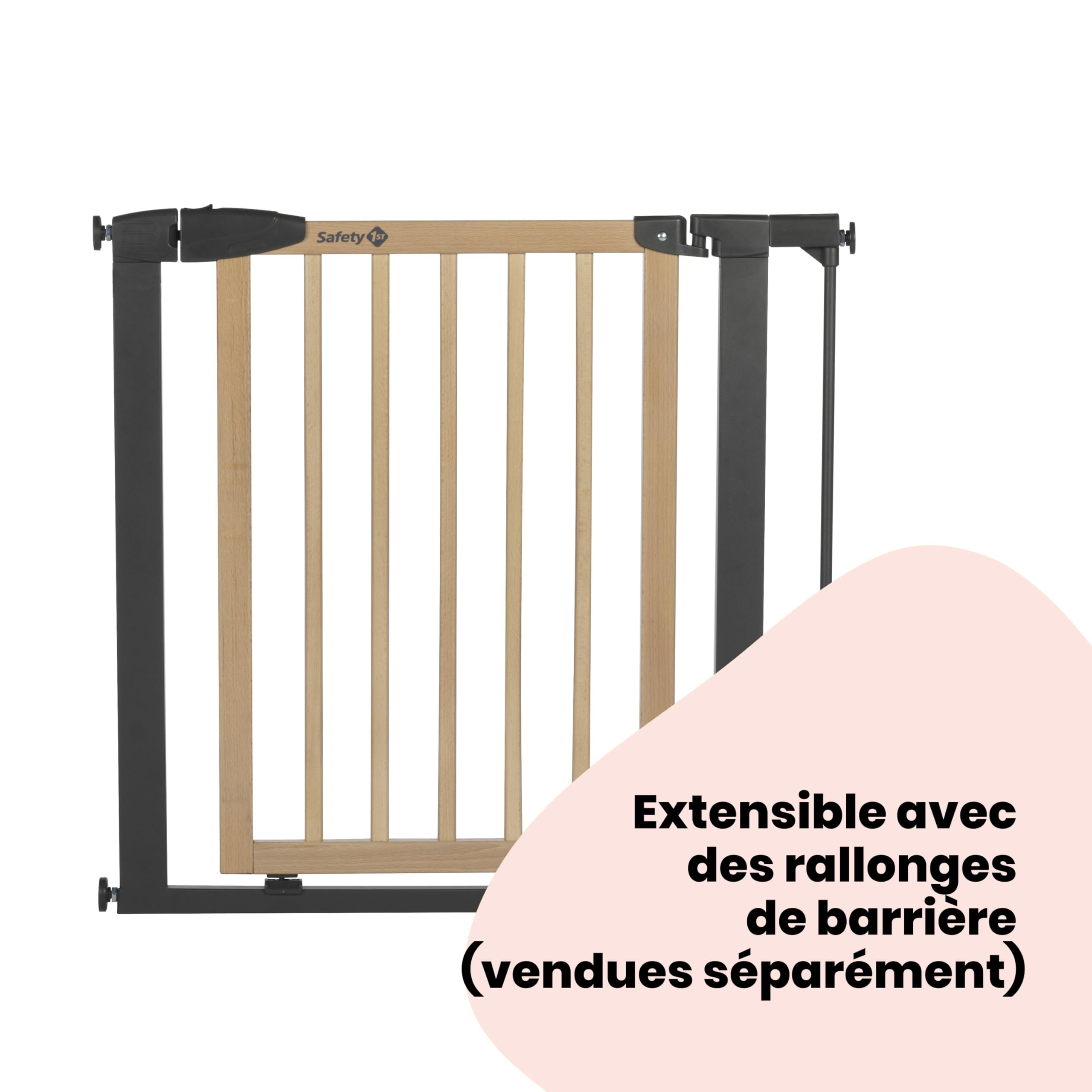Safety 1st Simply Close Barrière de sécurité Enfant Bois, à Pression, 73-80 cm (Max. 94cm), sans vis ni perçage, Ouverture d'une Main, Double Verrouillage, barrière escalier Enfant, Bois et Graphite