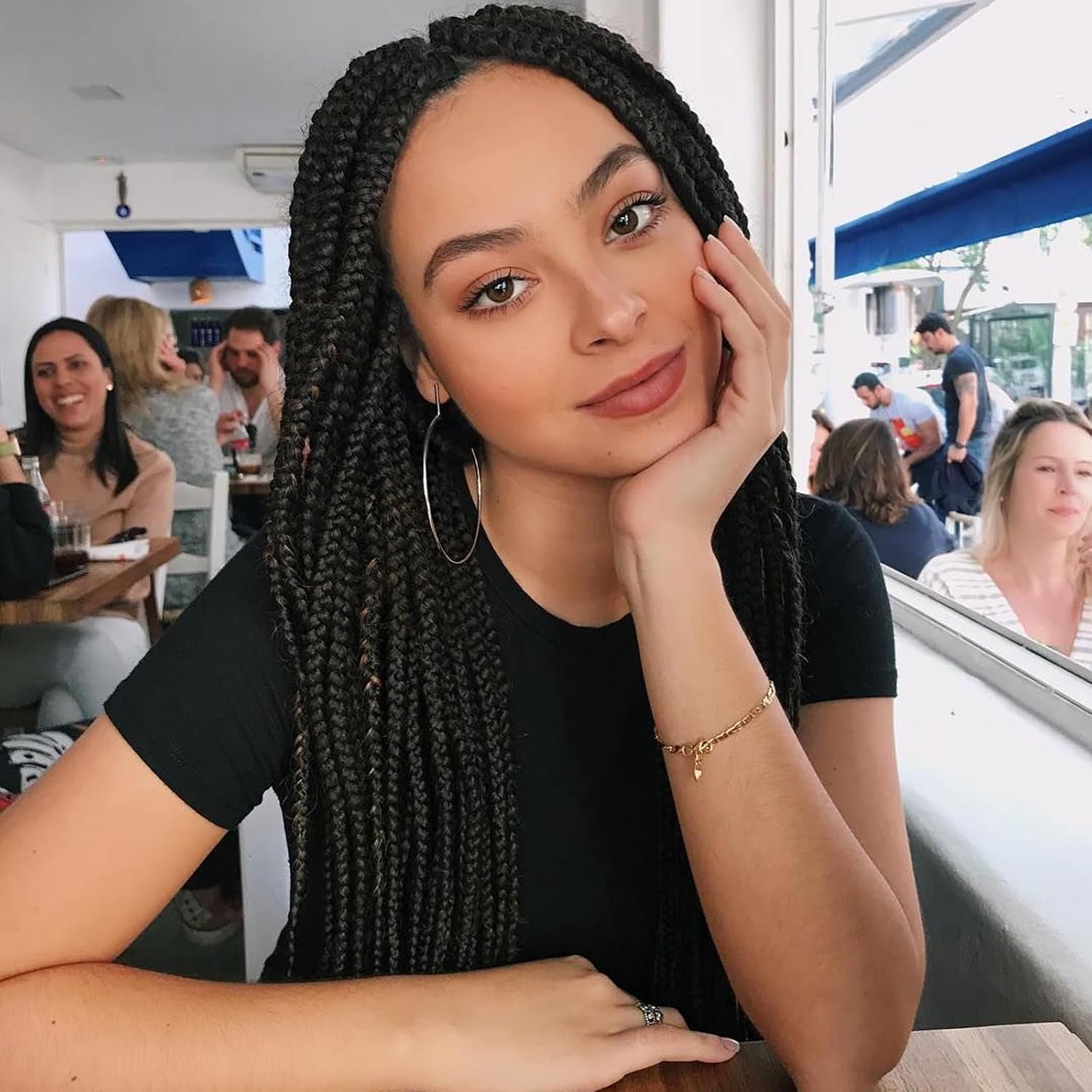 THEMIS HAIR Box Braids Crochet Hair 24 Inch 6 Bundles Straight Pre-Looped Handmade Braids Synthetic Medium Crochet Knotless Braiding Hair Extensions for Black Women(24 Inch, Black 1B)