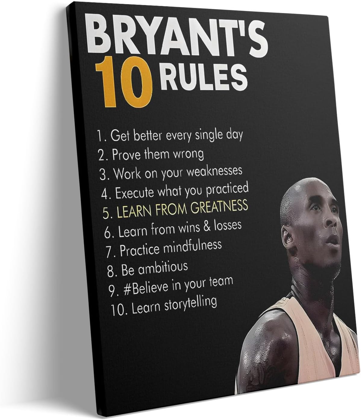 Kobe Bryant’s 10 Rules Motivational Canvas Wall Art - Inspirational Basketball Quote Poster Print Canvas Basketball Motivational Wall Decor for Office, Gym, Living Room or Bedroom 24x30inch