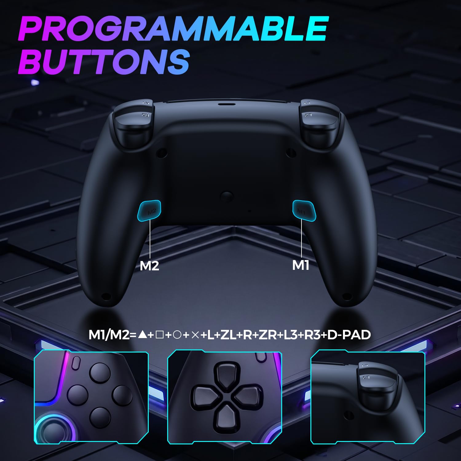 Pogriko RGB Wireless Controller for PS5/Pro/Slim Console for PS5 Controller, Wireless Gamepad with Back Button, Turbo, Dual Vibration, Motion Gyro, 3.5mm Audio Jack, Mic, Speaker, RGB Lighting 5