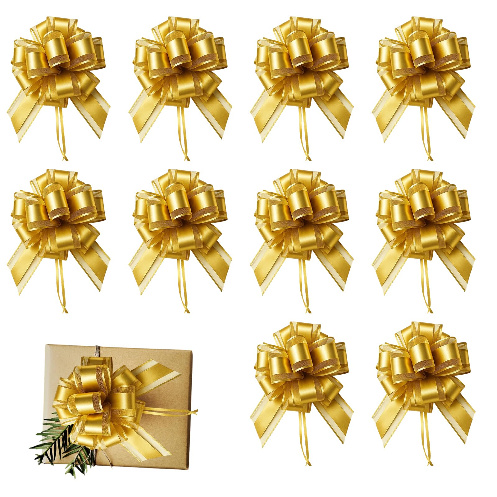10 Pcs Pull Bows, Gold Bows for Gift Wrapping, Elegant Gold Gift Bows, 15 cm x 12 cm, Perfect for Parties, Weddings, and Holiday Gifts