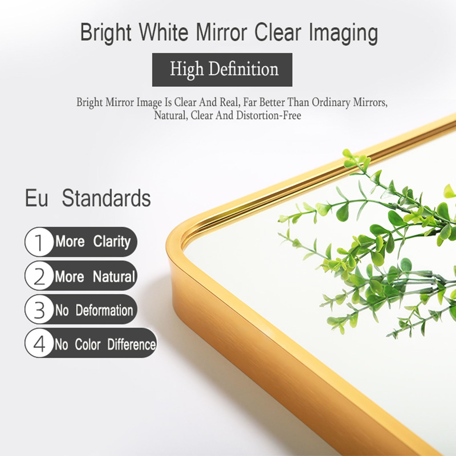 Specchio Da Bagno Rettangolare 40*60cm, Specchio Per Il Trucco HD Cornice In Lega, Per Soggiorno, Camera Da Letto, Specchio Da Parete D'ingresso, Nero, Bianco E Oro(Nero,60*80cm/23.62*31.5in)