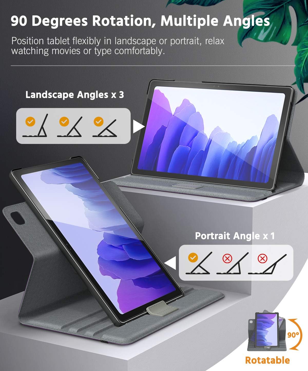 MoKo Case Compatible with Samsung Galaxy Tab A7 10.4 Inch Model (SM-T500/505/507), Full-Body Hard Back Cover 90 Degree Rotating Adjustable Stand Cover Case with Auto Wake/Sleep Function, Purple