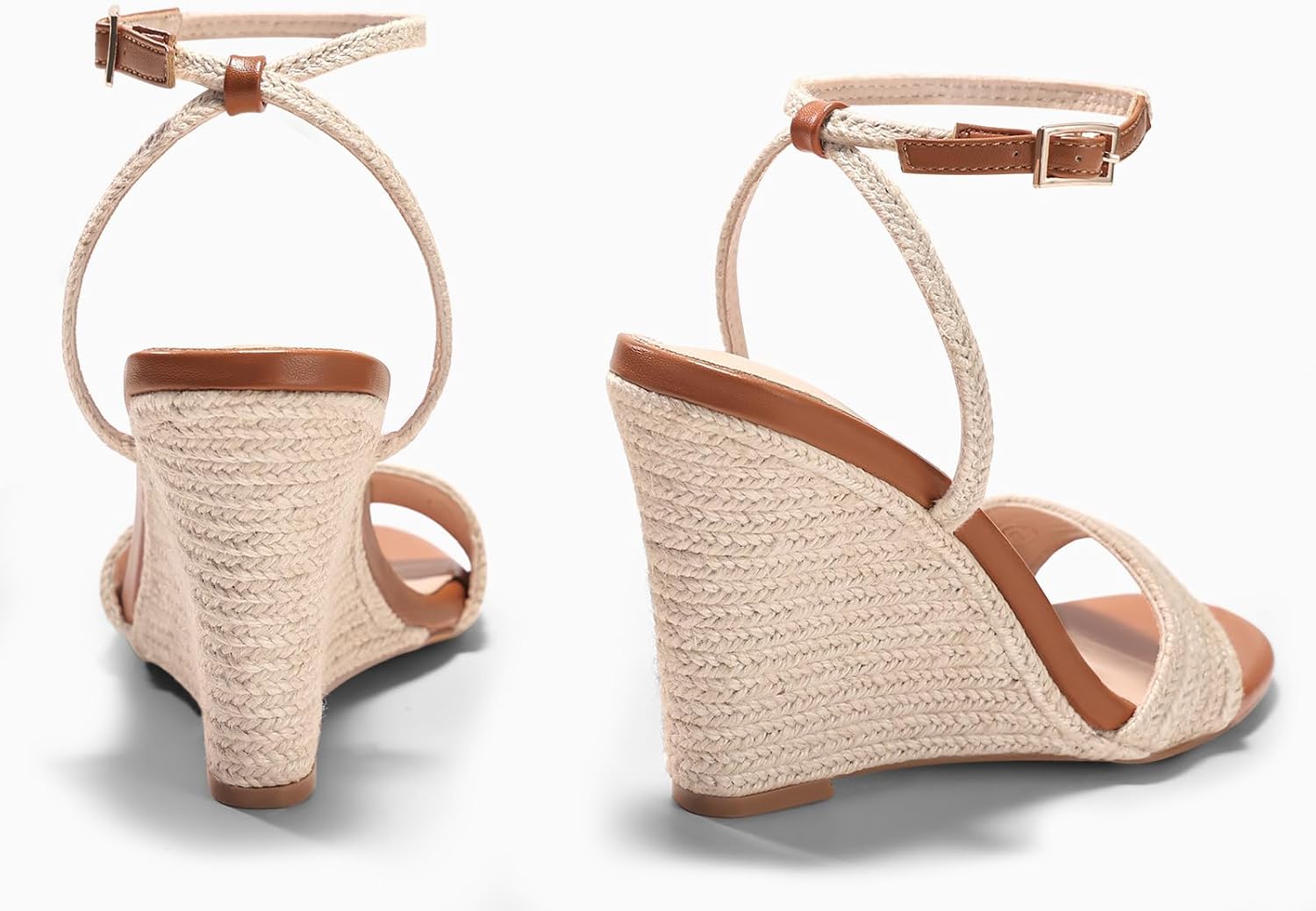 Coutgo Womens Wedges Heels Sandals Espadrilles Raffia Open Toe Ankle Strap Straw Summer Beach Shoes - Image 6