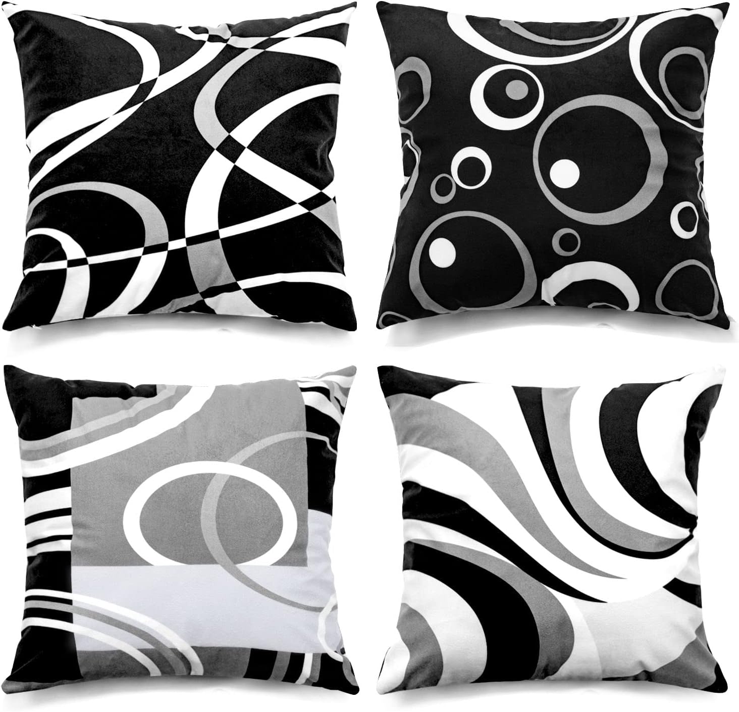 Black and White Throw Pillow Covers 20x20 Inches Set of 4 Decor Decorative Throw Pillow Cover Grey Abstract Modern Geometric Square Cushion Cases for Sofa Bed Couch