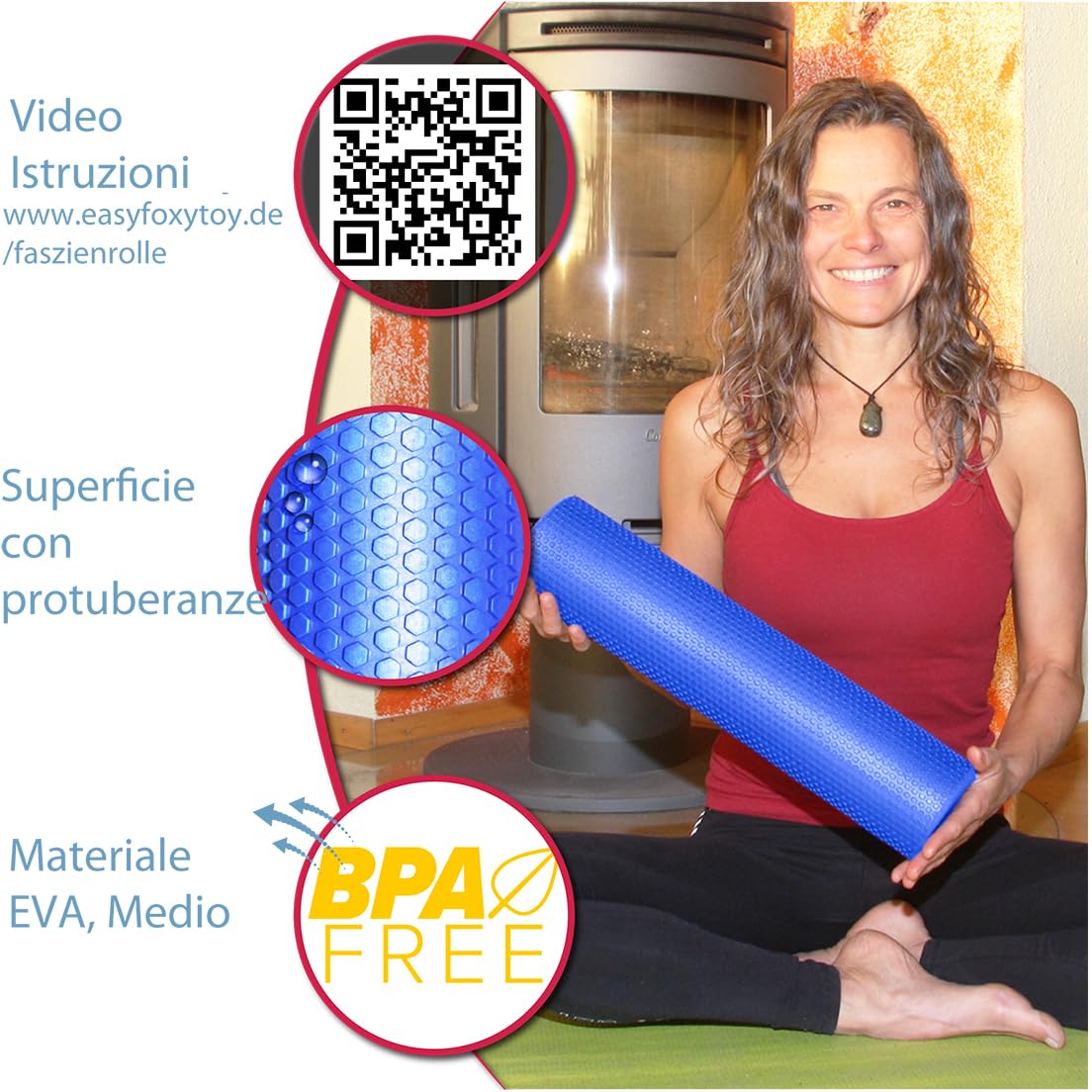Medio Foam Roller Trigger Point EVA Ø9,5x43cm; Rullo Massaggio Muscolare Pilates; Tubo Scrocchia Schiena Crack Attrezzi; Rollo di Schiuma Massaggiatore Stretching