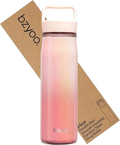 bzyoo Botella de agua aislada de 24 onzas con tapa transparente para chug  Botella de acero inoxidable 100% a prueba de fugas, rosa iridiscente