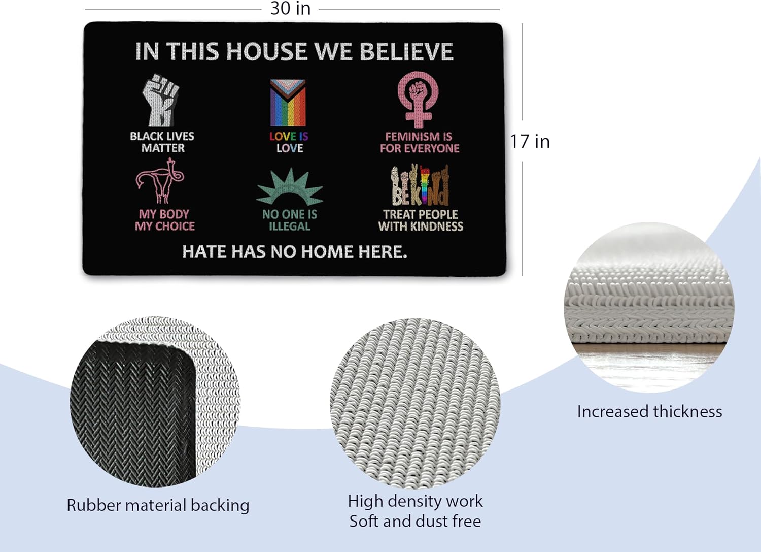 Funny Door Mats Outside, Funny Welcome Mat, in This House We Believe Hate Has No Home Here Door Mat, WWelcome Doormat Outdoor Indoor, 17 x 30 Inch