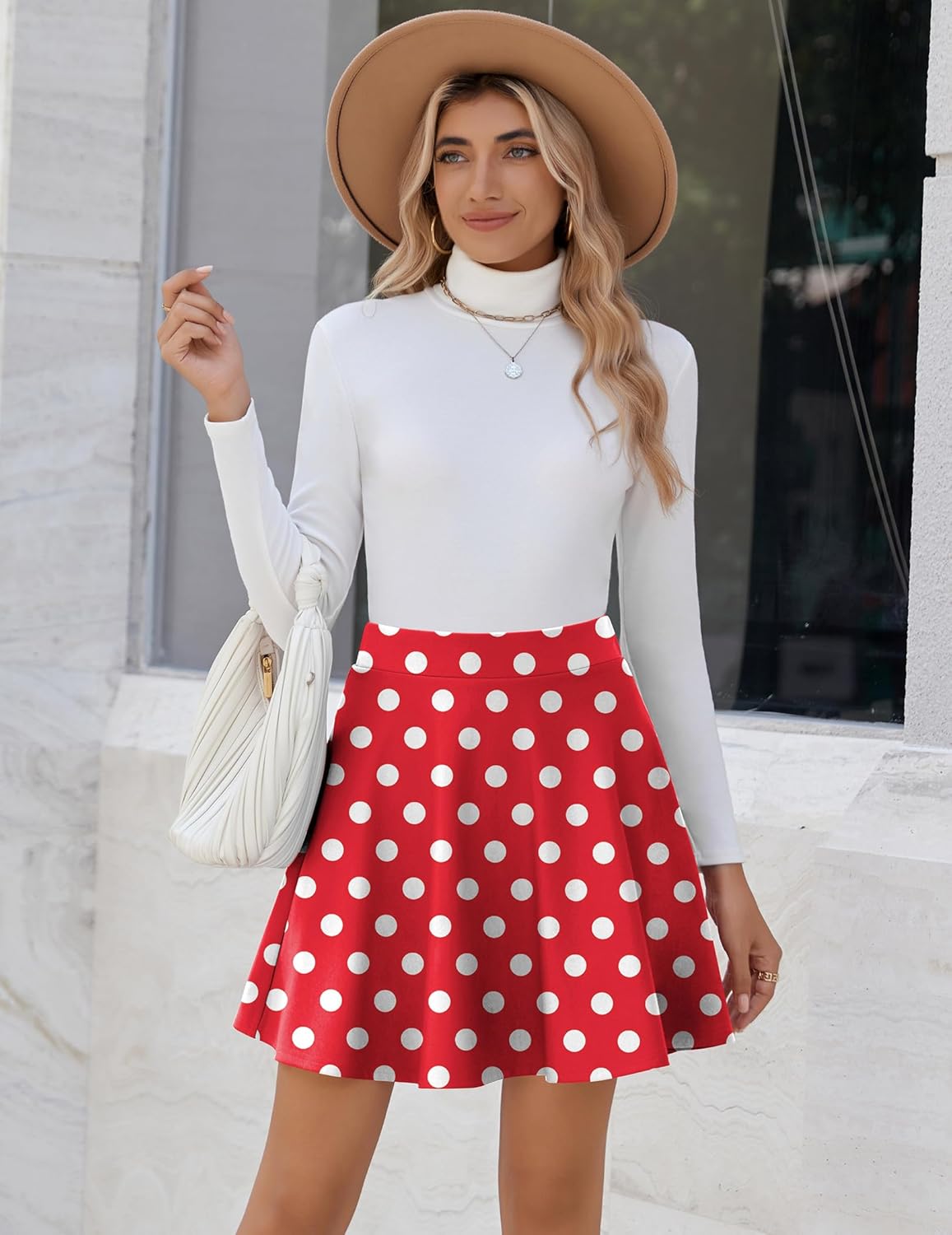 Zeagoo Women's Skirt Basic Mini Skater Skirt 2026 Summer Skirts Stretchable High Waist A-Line Valentines Skirts - Image 3