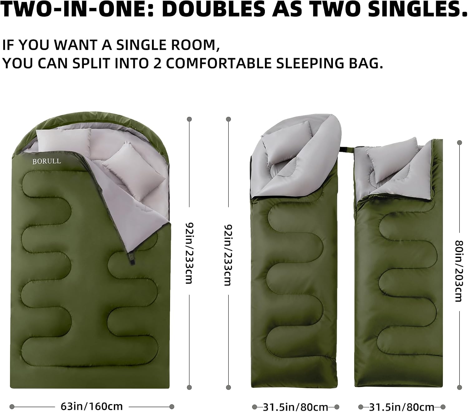 Double Sleeping Bags for Adults with Pillows Queen Size XL Camping Waterproof Sleeping Bag with Compression Sack for Kids for Hiking Backpacking 2 Person Cold Warm Weather Outdoor Indoor