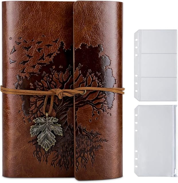 PU Leather Journal Notebook, Blank Pages Refillable Vintage Sketchbook Travel Notebook Diary Gift for Girls Boys Women Men 18.5 x 13 cm-Brown