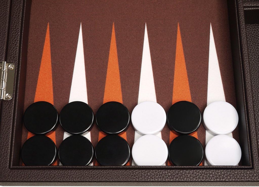 16-inch Premium Backgammon Set - Dark Brown Board, White and Orange Points