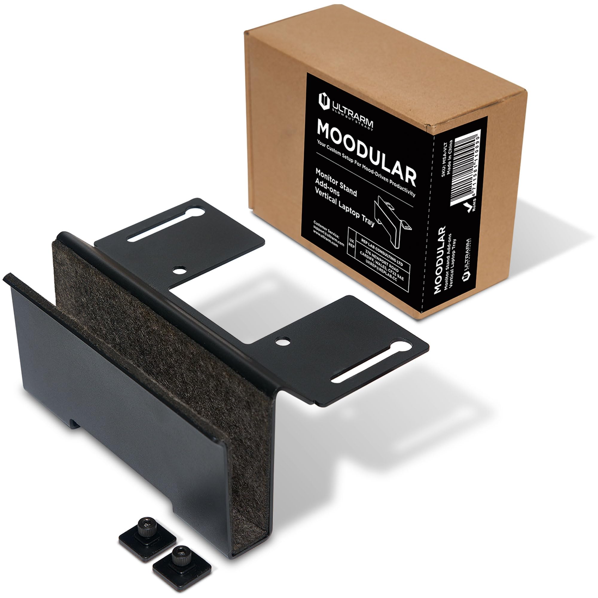 Ultrarm Black Moodular Wooden Monitor Stand Add-Ons Vertical Laptop Tray [Accessory Only - Requires Moodular Wooden Monitor Stand Slide Rails For Use] Msa-Vlt