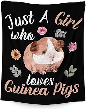 Guinea Pig Blanket Gifts - 60x80 Inches Cute Throw for Girls - Black Soft Fuzzy Blankets for Bed, Couch & Living Room