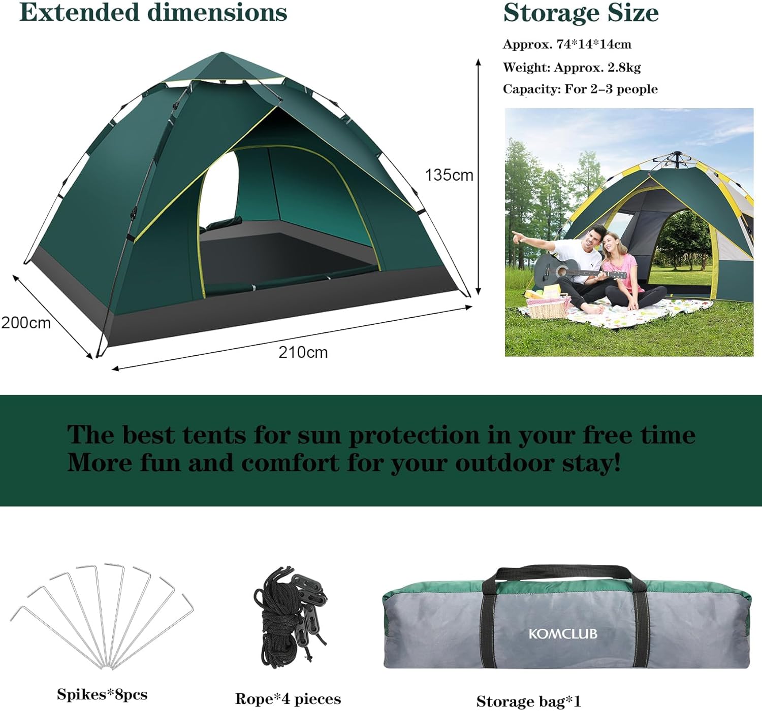KOMCLUB Camping Tent Tents for Family Camp Tent Waterproof Windproof Outdoor for Backpacking Hiking Easy Setup with Storage Bag