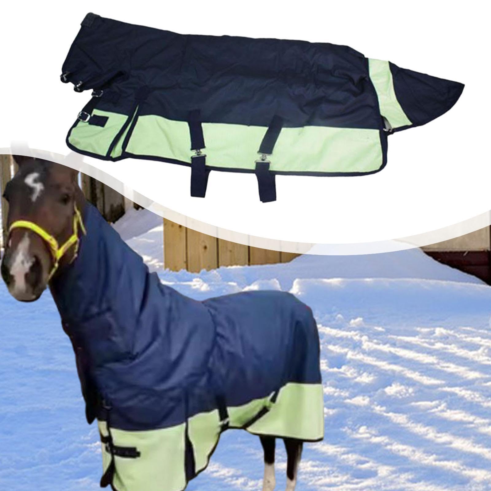 Manta de Invierno para Caballos con Protector Abdominal Integrado, Tejido Oxford 600D, Capucha Protectora, Hebilla Resistente, Apta para Establos Grup, Navy Blue L
