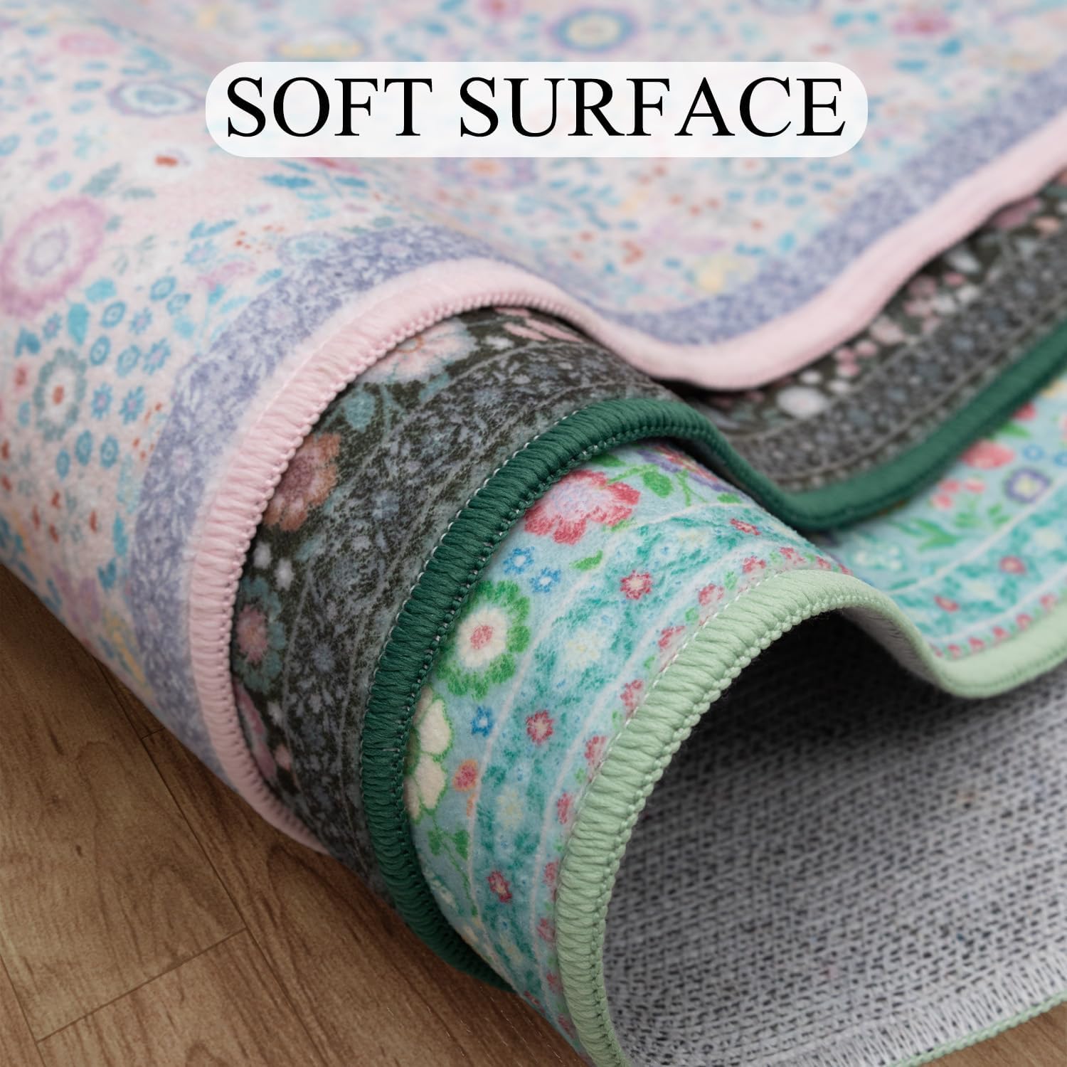 Floral Oval Rug 4x6 - Washable Ultra-Thin Living Room Rug Non-Slip Carpets - Soft & Stain Resistant Rug for Kitchen Bedroom Dining Room Indoor Nursery Dark Green