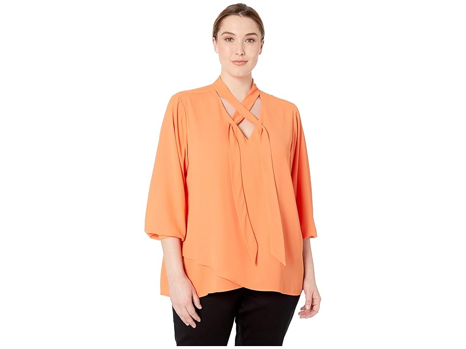 

Karen Kane Plus Plus Size Tie Neck Crossover Top (Orange) Women's Clothing