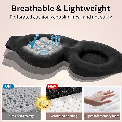 Miniatura 7 de Máscara para dormir (negro y azul de lujo) para dormir de espalda y de lado, bloquea completamente la luz, antifaz de ojos de presión cero para