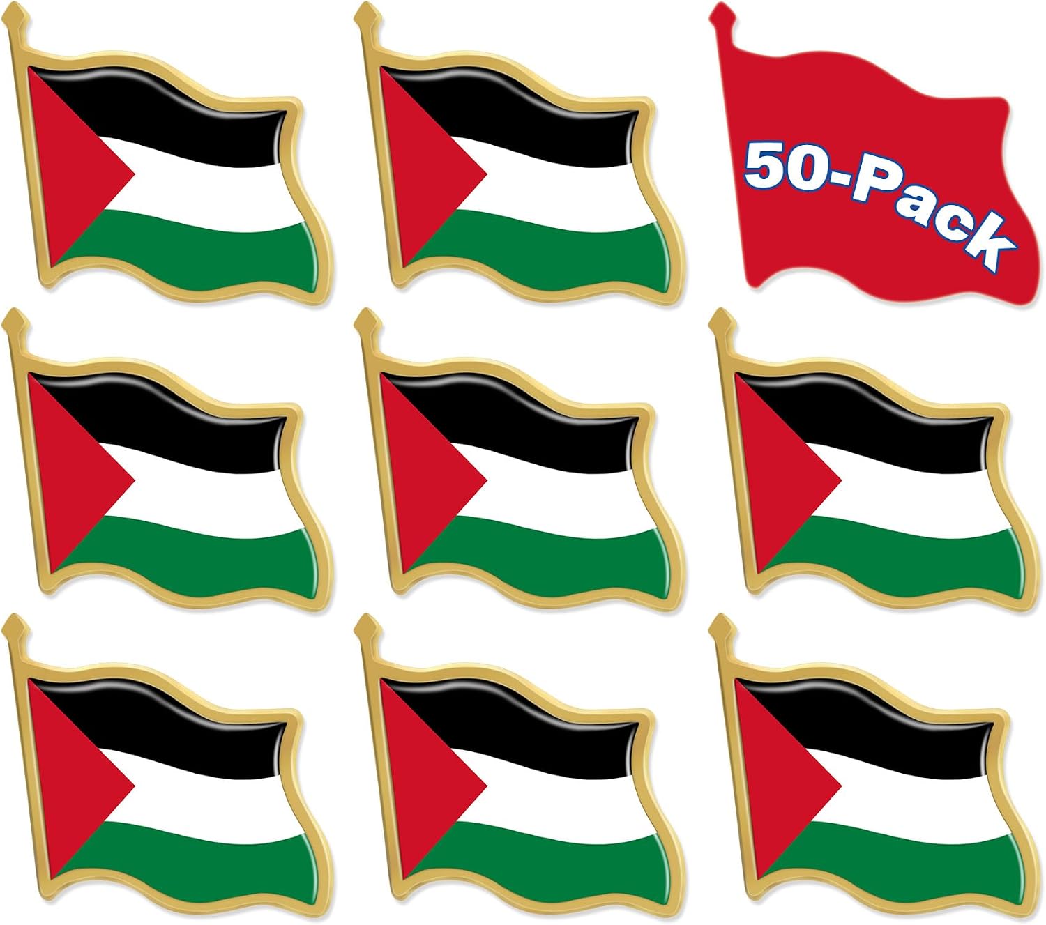 12/24/50/100Pcs-Metal Palestine Flag Lapel Pins Waving Palestinian Badge Pins Bulk International Travel Patriotic Souvenir