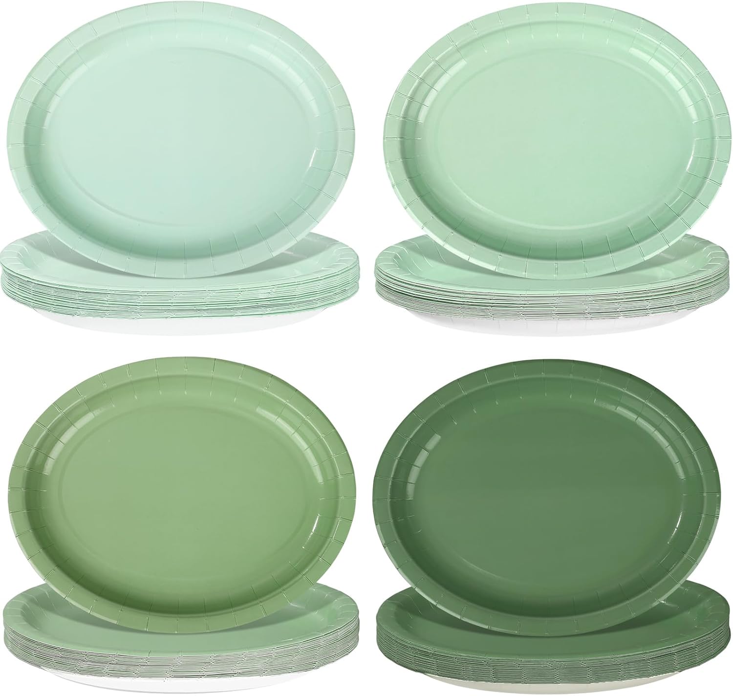 Vesici 100Pcs Sage Green Paper Plates Gradient Green Party Supplies Gradient Oval Heavy Duty Disposable Dessert Plates Paper Platters Tableware for Baby Shower Wedding Bridal Birthday Party Supplies
