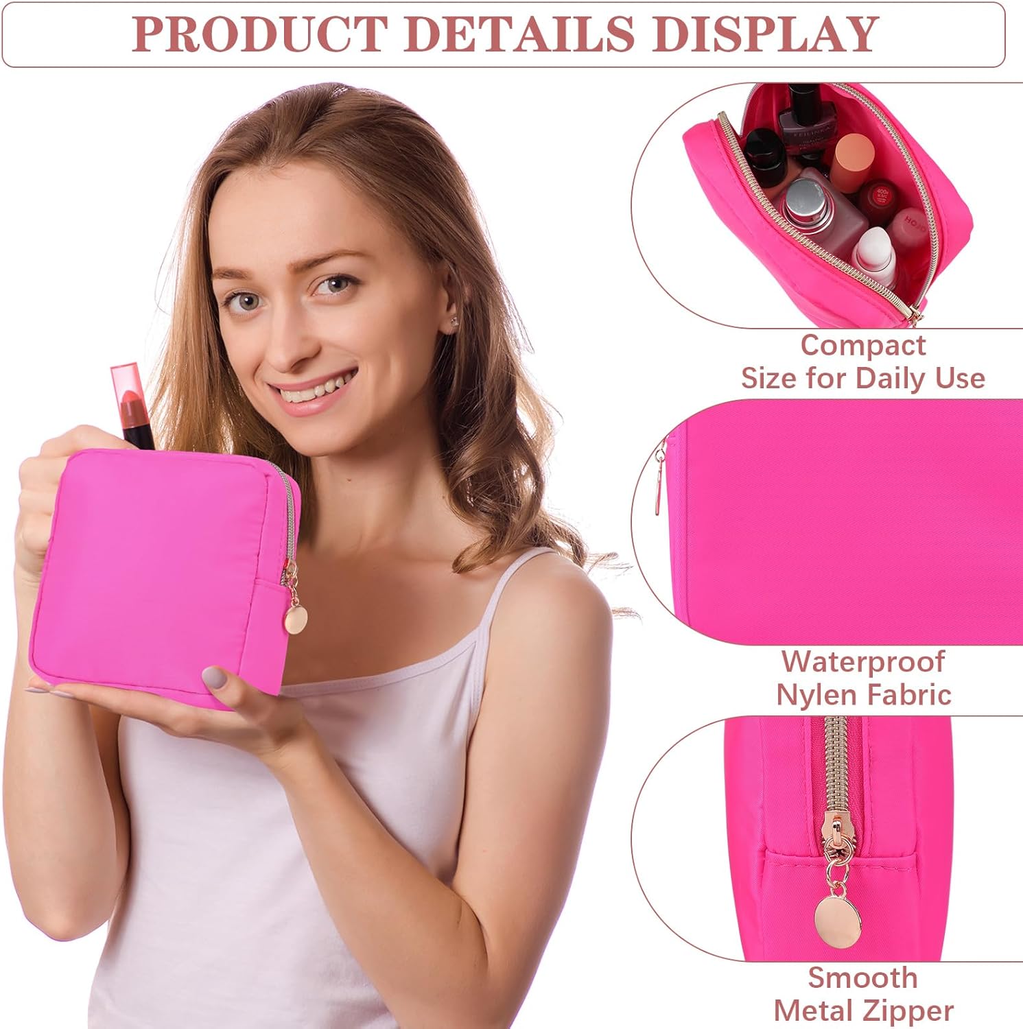 Hushee 4 Pcs Nylon Makeup Bag Travel Makeup Bags for Women Preppy Zipper Pouch Nylon Toiletry Bag Waterproof Storage Organizer(Mini,Black, Fuchsia, Mint, Grape) - Image 3