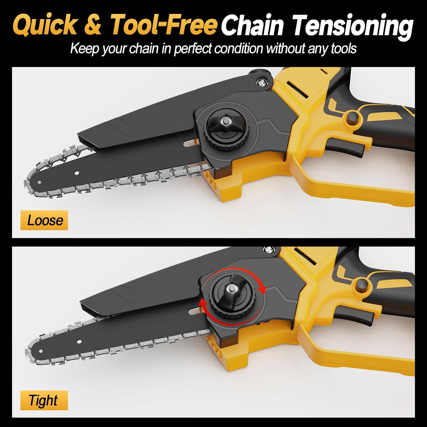 Cordless Mini Chainsaw Compatible with DeWalt 20V Battery (Tool Only), 6” & 8” Brushless Electric Chainsaw with Auto Oiler, 2 Chains, One-Hand Pruning Saw for Tree Trimming & Wood Cutting