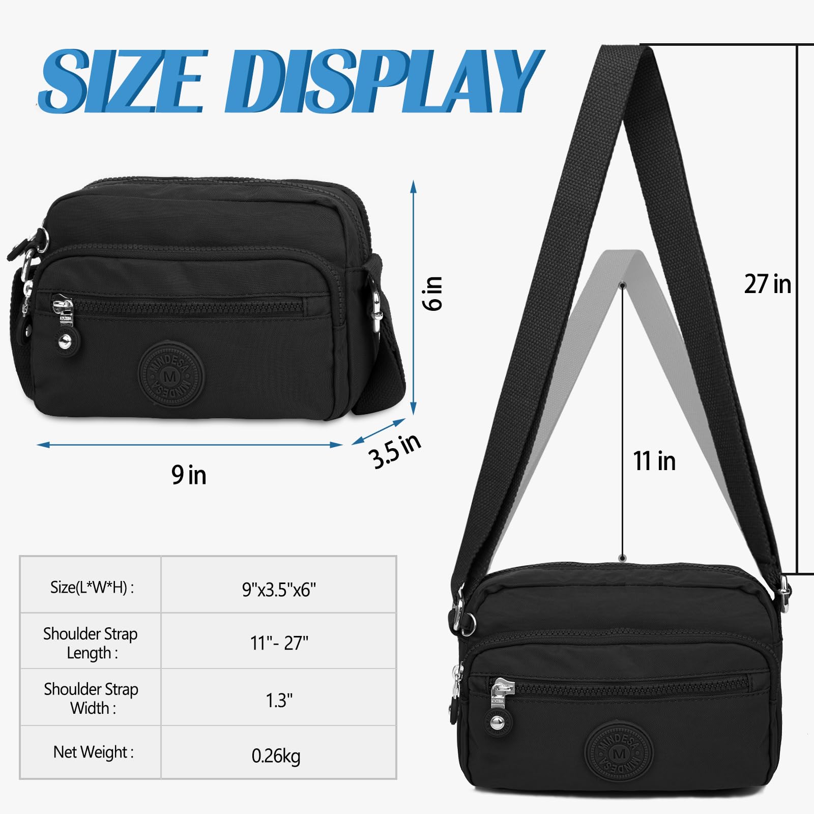 TEUEN Casual Borsa Tracolla Donna, Borsa a Spalla Borsetta in Nylon Impermeabile Crossbody Messaggero Borsa con Tracolla Regolabile Multitasche per Lavoro Sportiva Scuola Viaggio