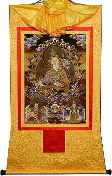 Wall Art, Thangka Tapestries,Buddhist Tapestry,Three Forms of Guru Rinpoche,Padmasambhava, Born,Painting Art,Buddhist Buddha Tapestry with Scroll,Black Type