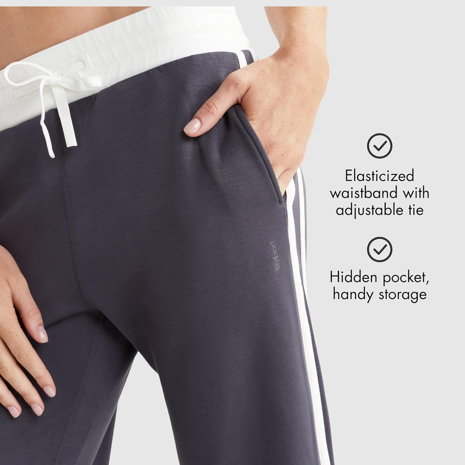 Lilybod Nikki Wide-Leg Joggers for Women – Medium-Rise Waist Relaxed Fit Sweatpants with Stripe - Image 4