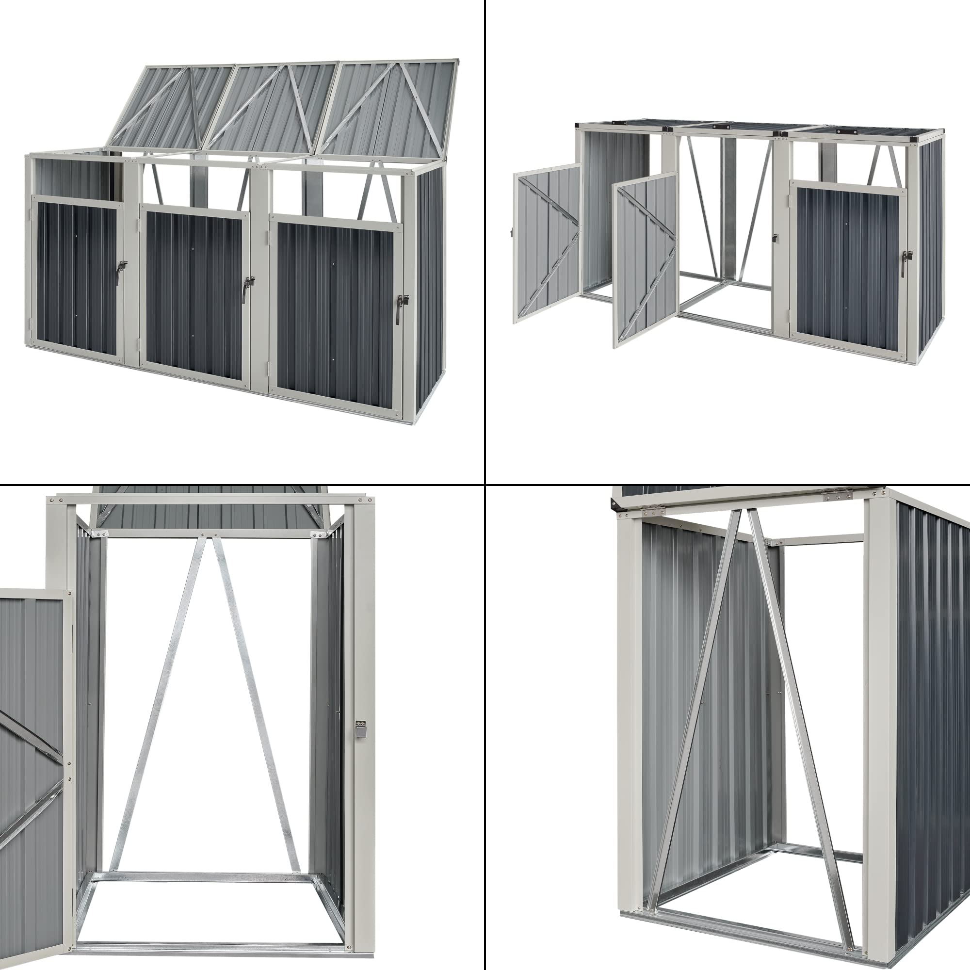 pro.tec Cache Poubelle Solide Abri Extérieur pour 3 Conteneurs à Ordures et Déchets de 240 L Portes à Poignée Acier Galvanisé Plastique 121 x 219 x 82 cm Gris Anthracite
