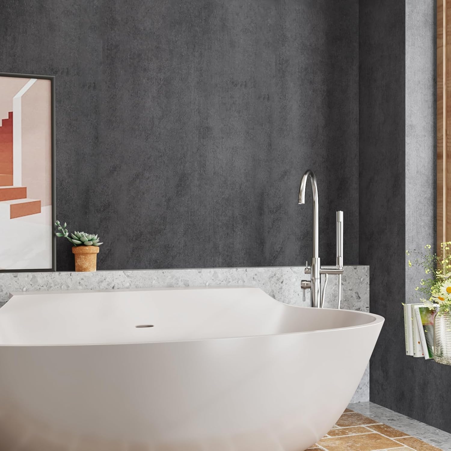 CRE8TIVE 24"x708" Large Size Concrete Wallpaper Dark Grey Peel and Stick Cement Contact Paper Waterproof Removable Extra Thick Vinyl Paper Roll Industrial Texture Interior Film for Countertop Cabinet