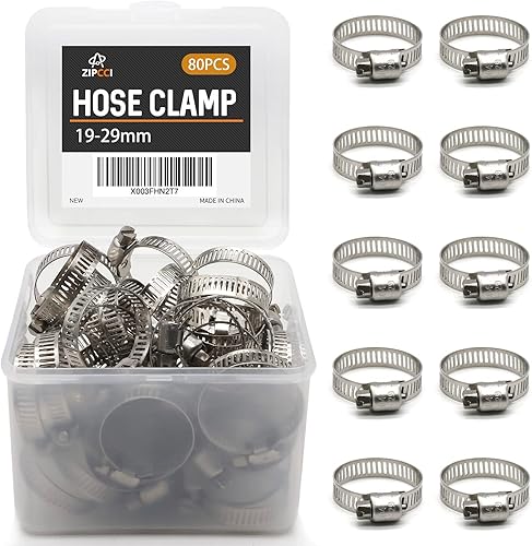 Miniatura 10 de Abrazadera de manguera, paquete de 80 abrazaderas de manguera de acero inoxidable con engranaje helicoidal para línea de combustible y abrazaderas