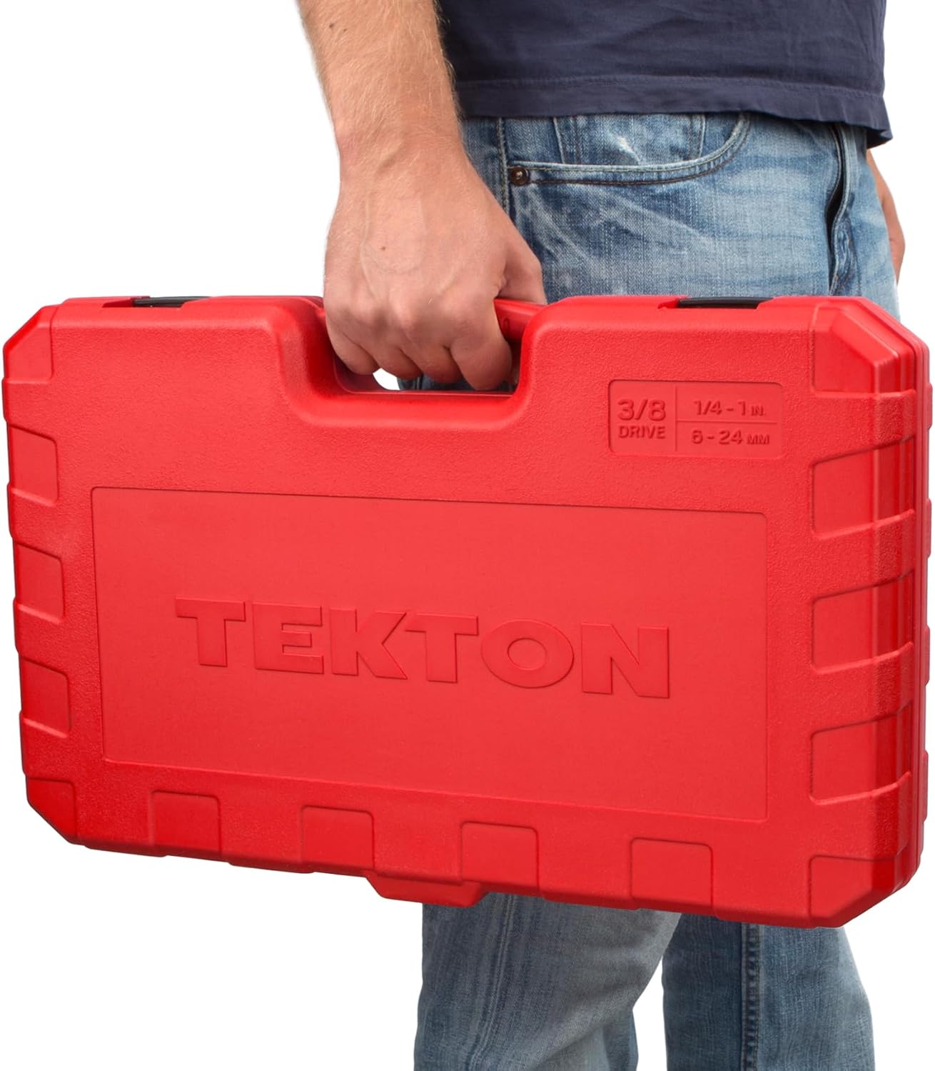 TEKTON 3/8 Inch Drive Shallow and Deep 12-Point Socket and Ratchet Set with Case, 73-Piece (1/4 - 1 in., 6 - 24 mm) | SKT15312