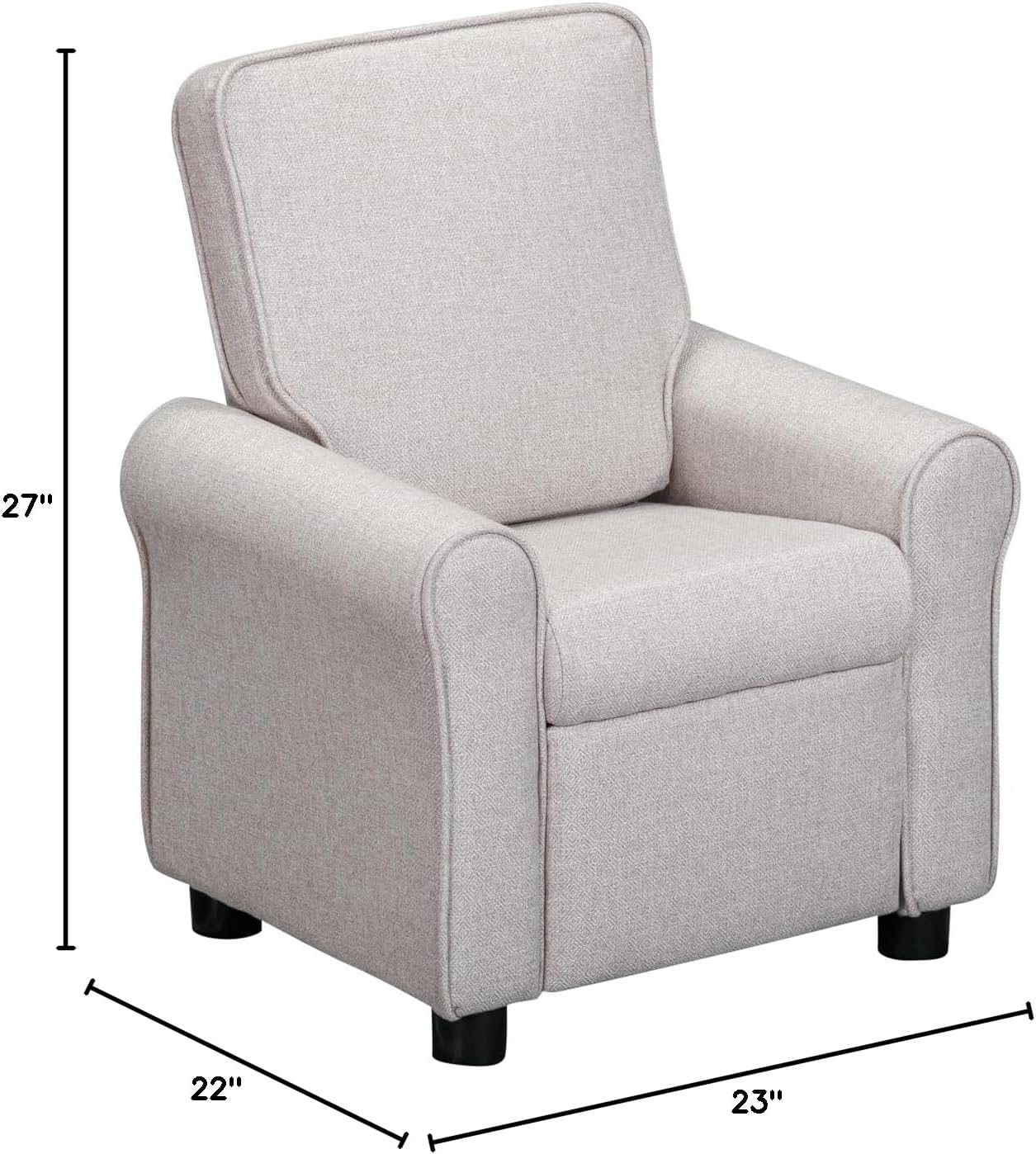 Olive & Opie Jordan Kids/Toddler Push Back Recliner Chair, Lounge Sofa for Boys & Girls Ages 3 and Up, Soft Upholstery, Greige