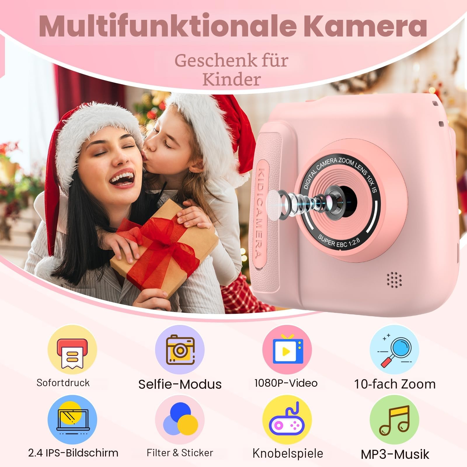 Sofortbildkamera Kinder, 1080P Kinderkamera Sofortbildkamera mit 32GB Karte & 3 Bände Druckpapier, 48MP 2,4 Zoll Kamera Kinder Sofortdruck, Geschenke für Jungen und Mädchen 3-12 Jahren