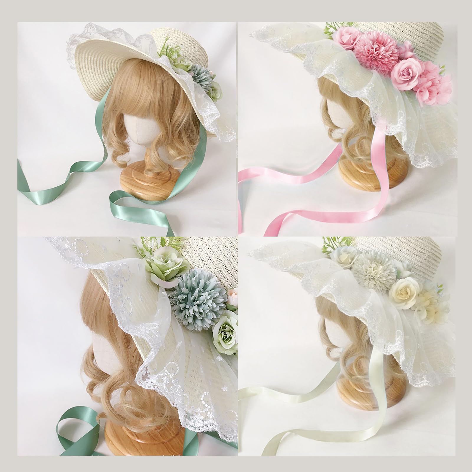 Cappello di paglia da donna, berretto da spiaggia a tesa larga, cappello da pescatore in paglia intrecciata traspirante con lacci, cappello da spiaggia francese, cappello da sole for le vacanze