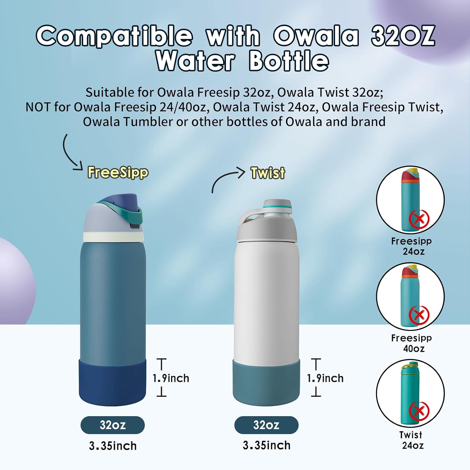 2PCS Silicone Water Bottle Boot Compatible with Owala Freesip 32oz image 2