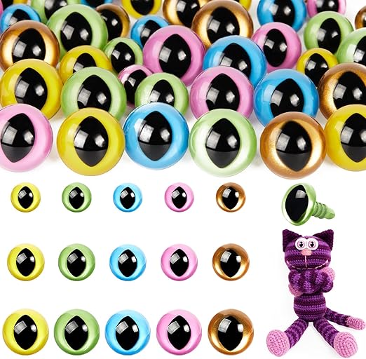 MUCUNNIA 80pcs 12-18mm Plastic Safety Eyes for Amigurumi Cat Eyes for Craft Safety Eyes for Crochet Doll Dragon Eyes for Stuffed Animals with Washers for DIY Crafts,Puppet Decorations(5 Colors)