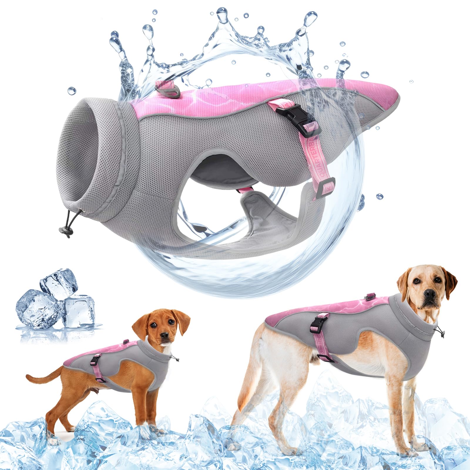 Chaleco Refrescante para Perros con Tiras Reflectantes - Chaqueta de Protección Solar para Perros Pequeños Medianos y Grandes, Arnés de Malla Transpirable para Correr, Deportes y Viajar, Rosa S