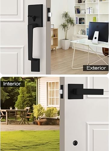 Miniatura 2 de Manija negra para puerta delantera, juego de manijas de puerta de entrada sin bloqueo, manija de puerta exterior negra, juego de manijas de puerta