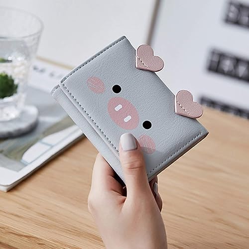 Miniatura 2 de Cartera de piel sintética con patrón de cerdo lindo para mujeres y niñas, cartera delgada de piel sintética, cartera pequeña de dibujos animados con