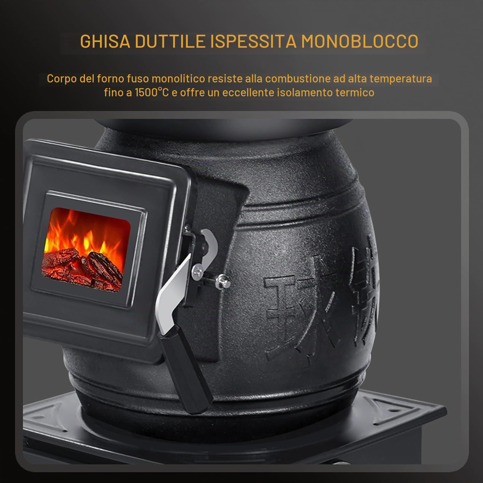 Stufa A Legna In Ghisa, Stufa A Pellet Slim Con Cassetto Raccogli Cenere E Tirante Anti-Perdita For Cucinare, Far Bollire L'Acqua, Riscaldare